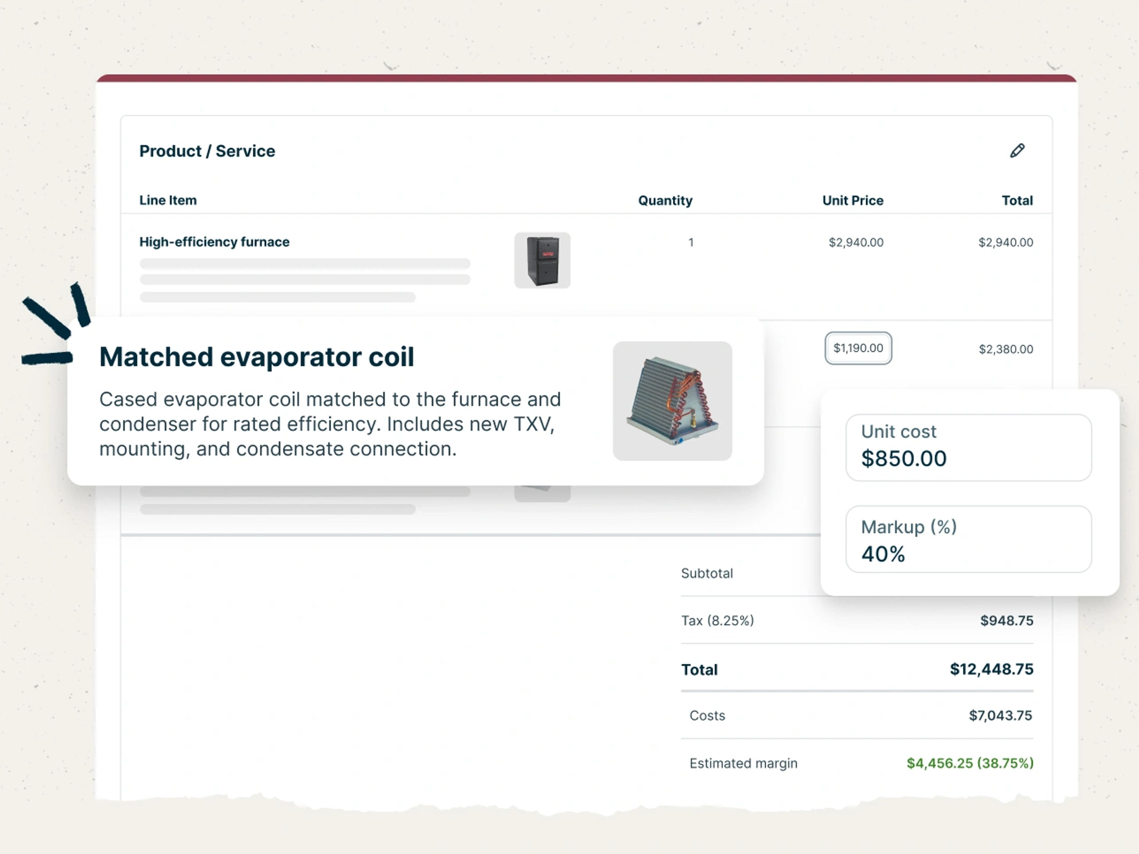 Line items in Jobber that have adjustable unit costs and unit prices