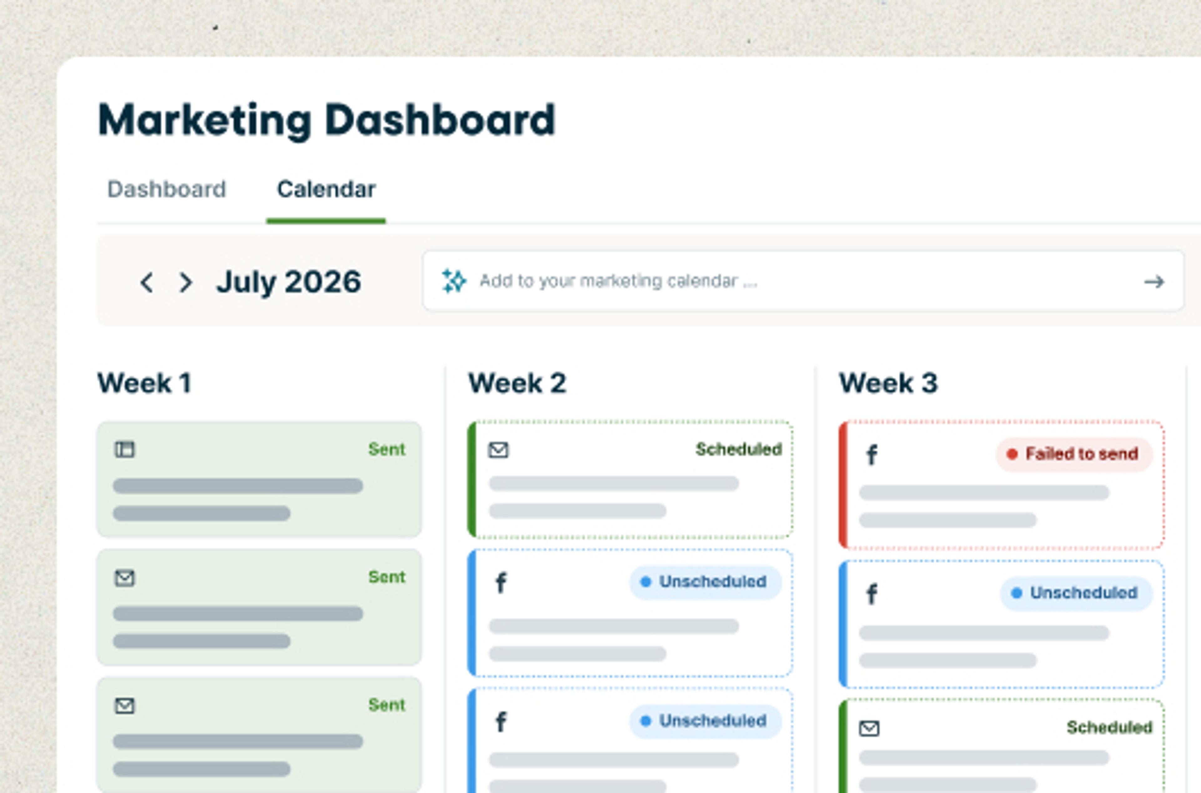 Jobber marketing dashboard showing weekly campaigns