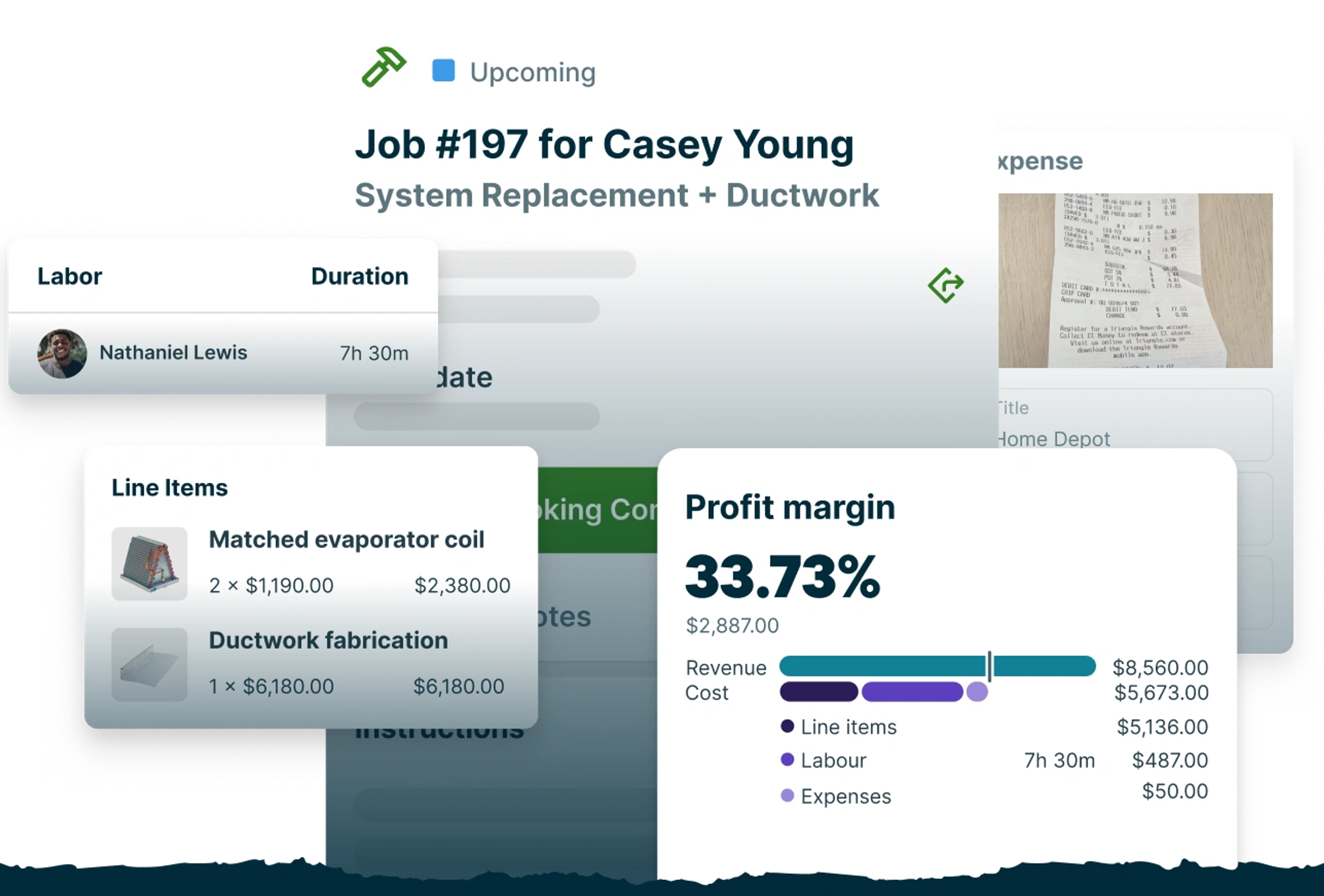 Jobber's job costing feature showing profit and job tracking