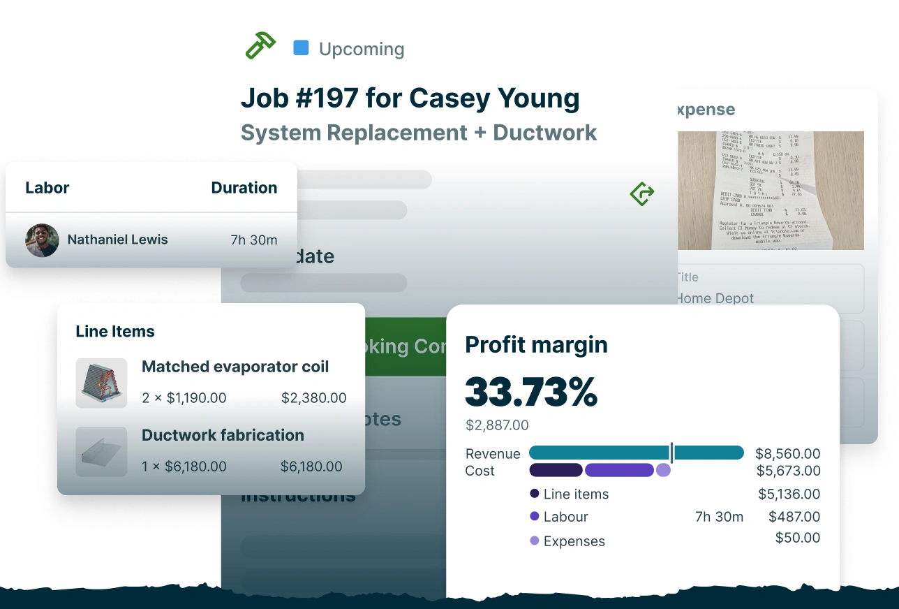 Jobber's job costing feature showing profit and job tracking