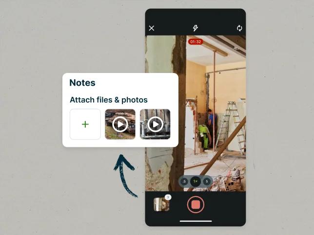 Example of how photos taken at the jobsite can be added to a job in progress, a feature of Jobber's Field Documentation software