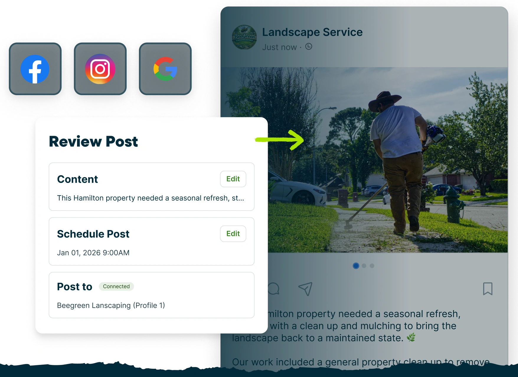 Jobber's social posting feature generates marketing content