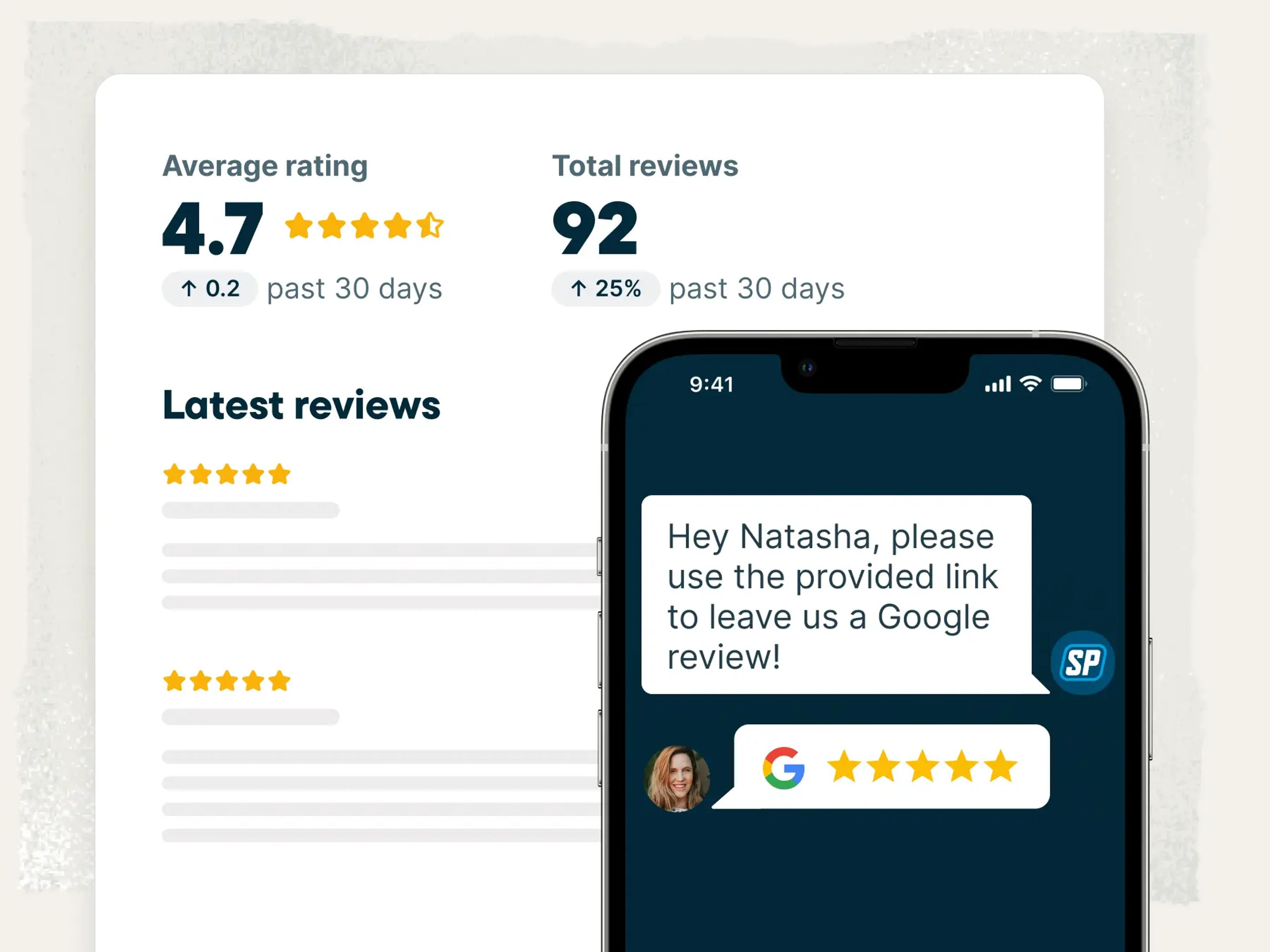 Mockup of an automatic review request sent from Jobber.