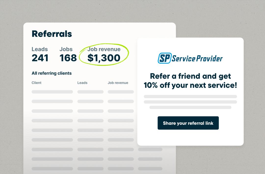 Illustration demonstrating Jobber's referral feature set.
