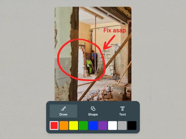 A photo being marked up with circles and notes, a feature of Jobber's Field Documentation software