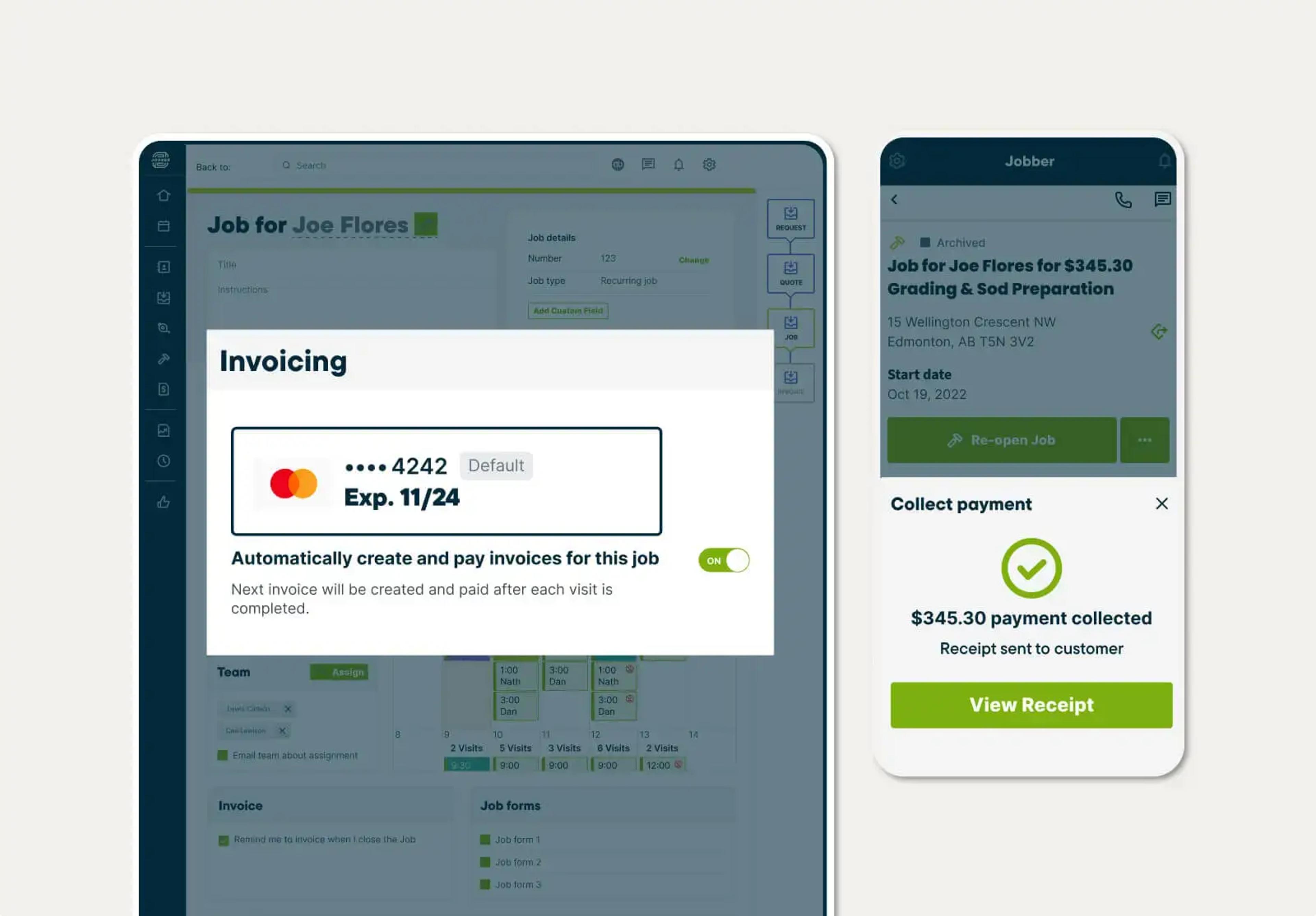 Get paid automatically by keeping customer credit cards on file for recurring work.