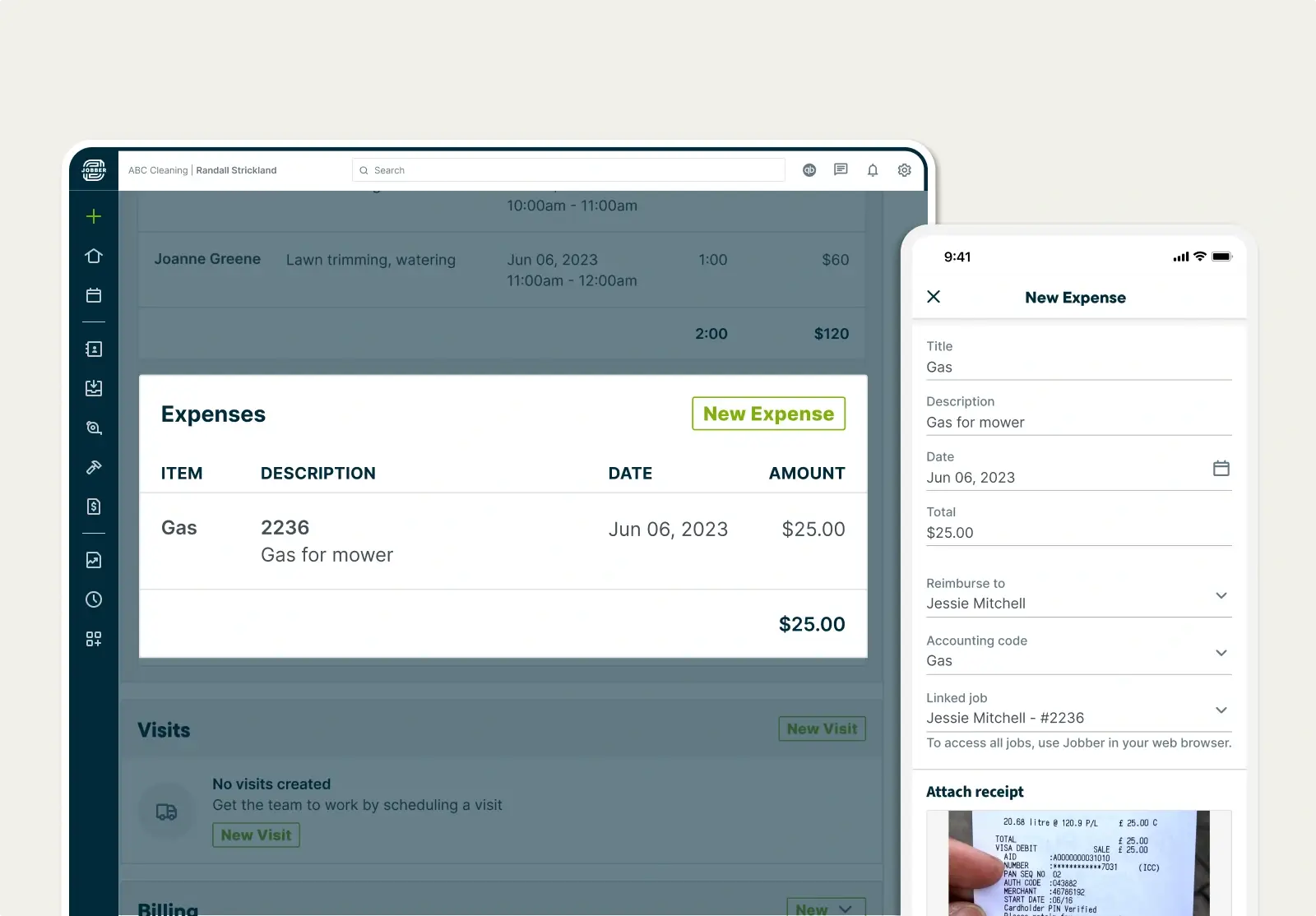 Job profit bar showing the profit margin and job costs on a quote in Jobber