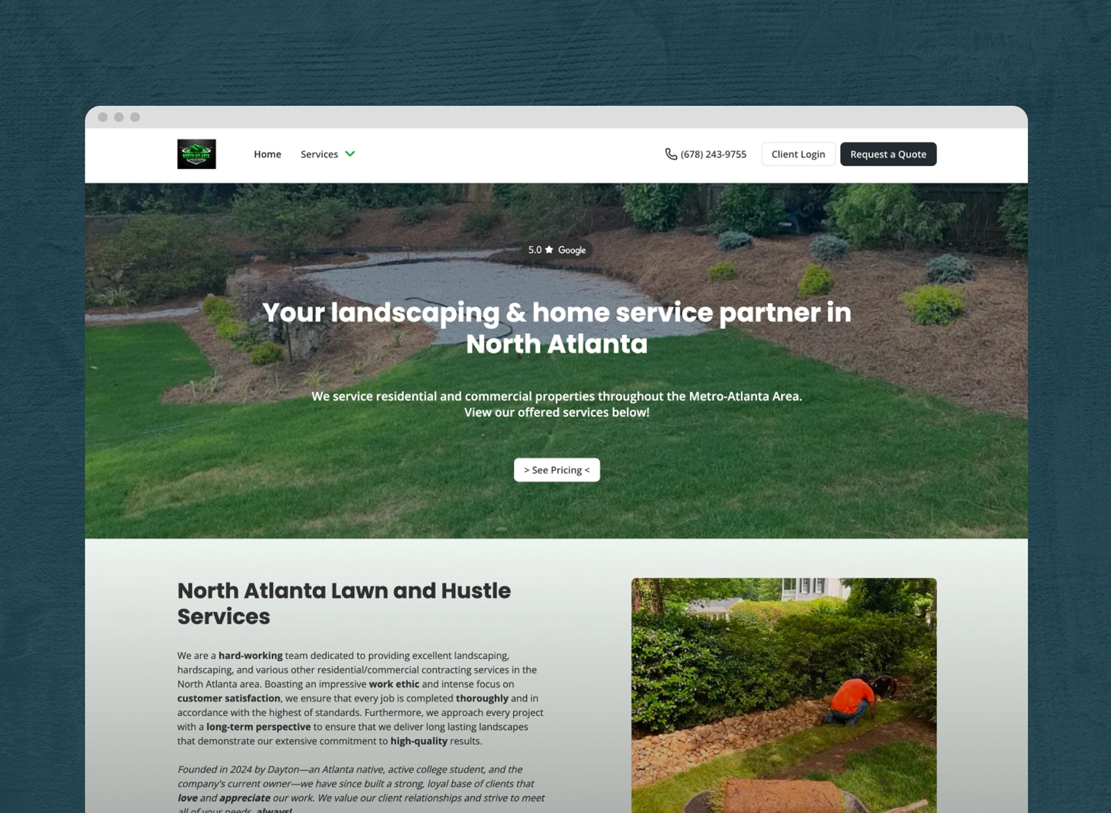 A professional landscaping website built by Jobber for a landscaping business in North Atlanta