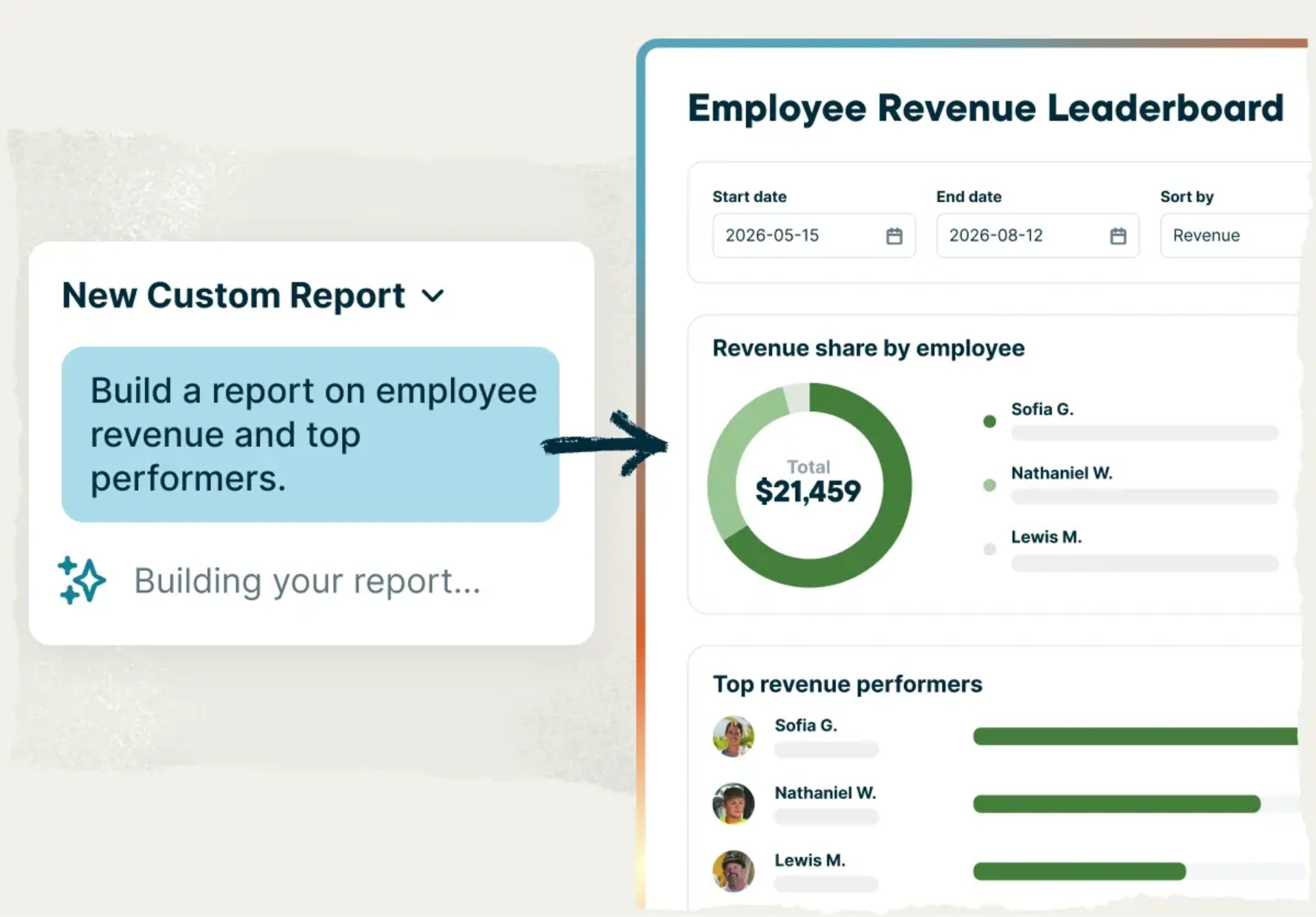 Jobber's custom report builder creates new financial reports based on prompts