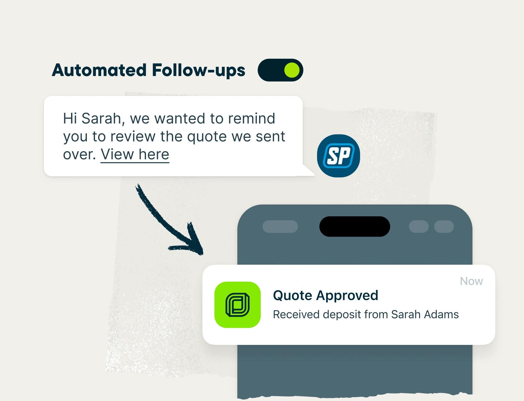 Mockup of a quote approved notification following an automatic quote follow up in Jobber