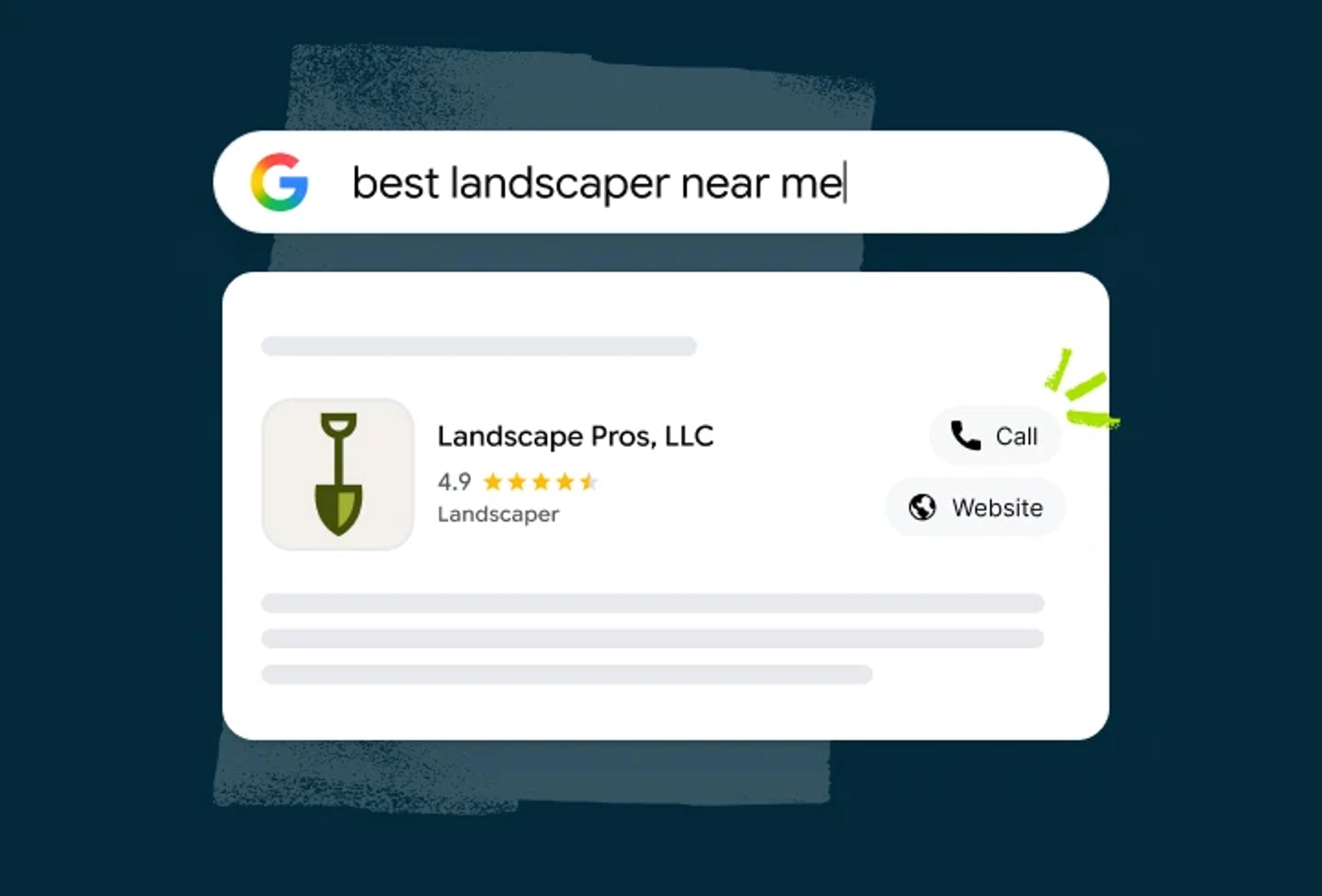 graphic depicting local Google search query and result
