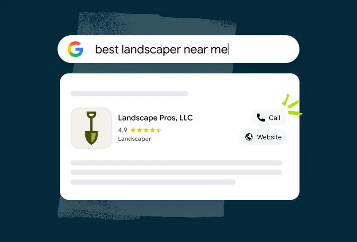 graphic depicting local Google search query and result