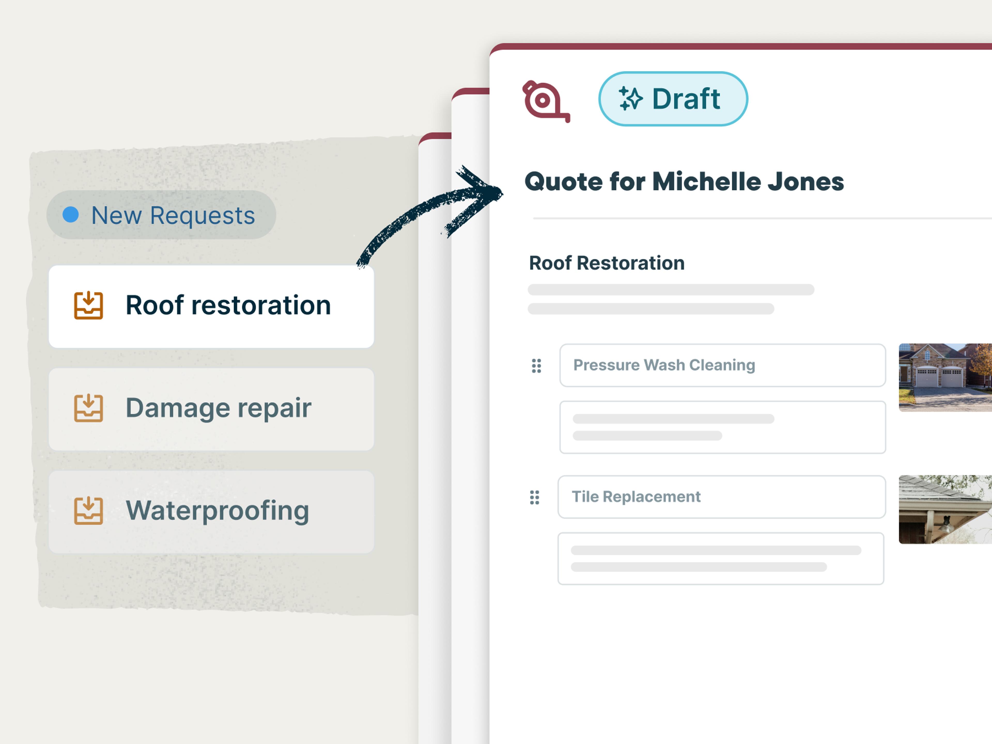 Mockup of quote auto-drafting in Jobber