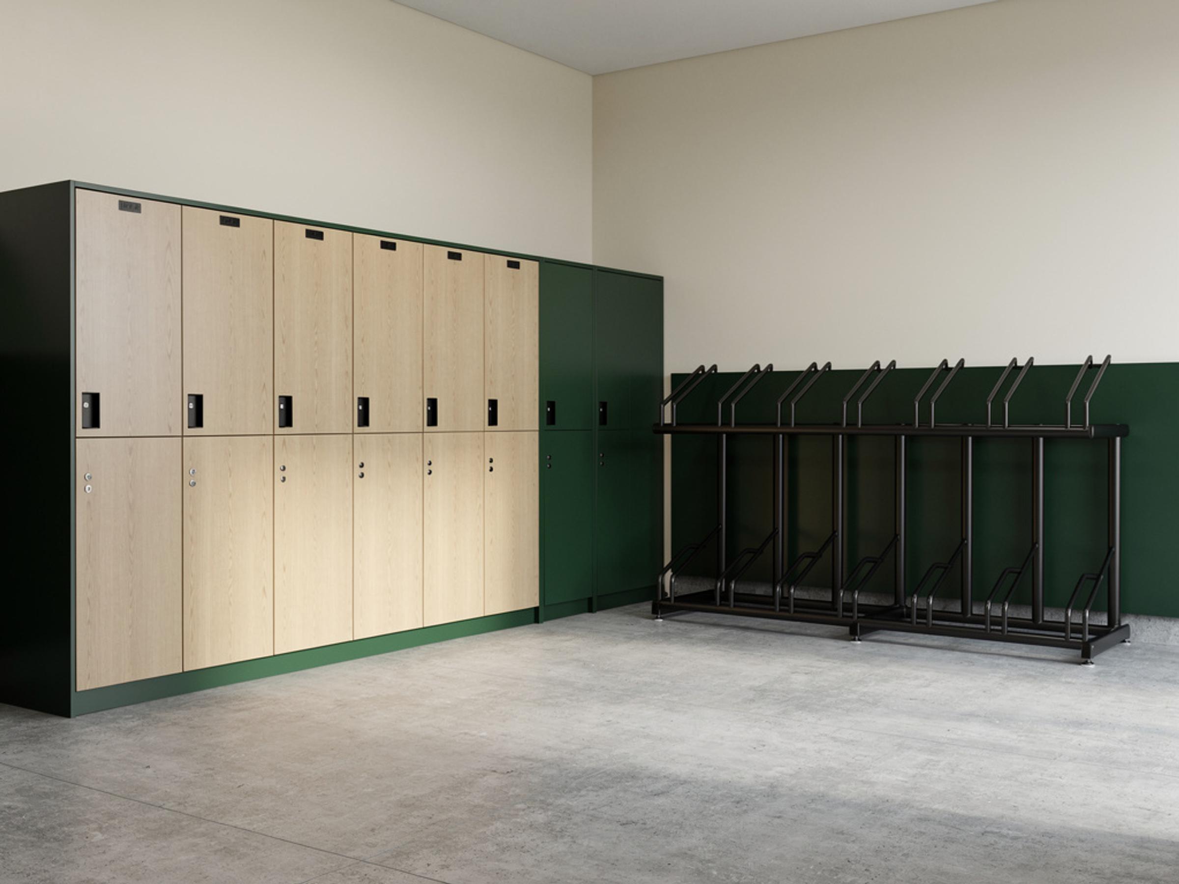 A completed end-of-trip facility with lockers and bike racks, illustrative of the building type