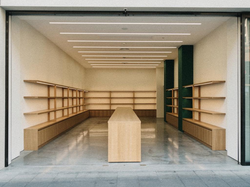 A completed boutique retail interior with timber display joinery, illustrative of the building type