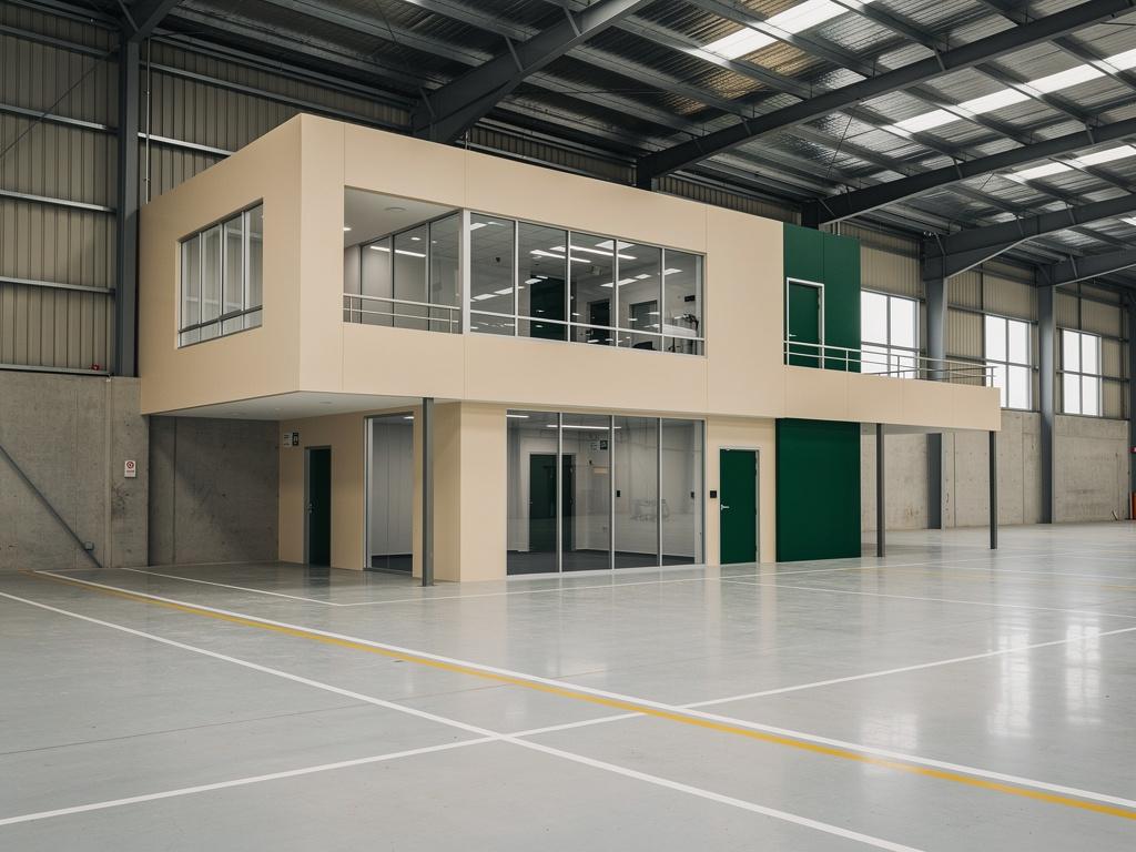 A completed mezzanine office inside a warehouse, illustrative of the building type