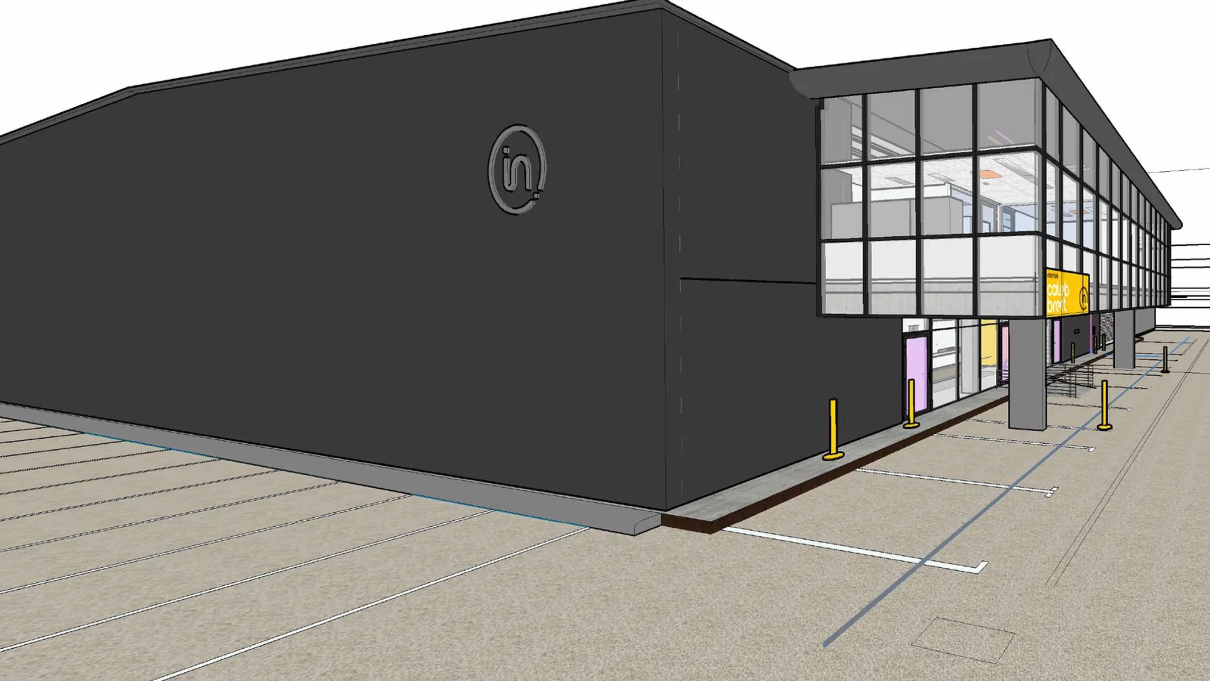 Intertek Sydney laboratory exterior facade and signage, Botany NSW, indicative design render