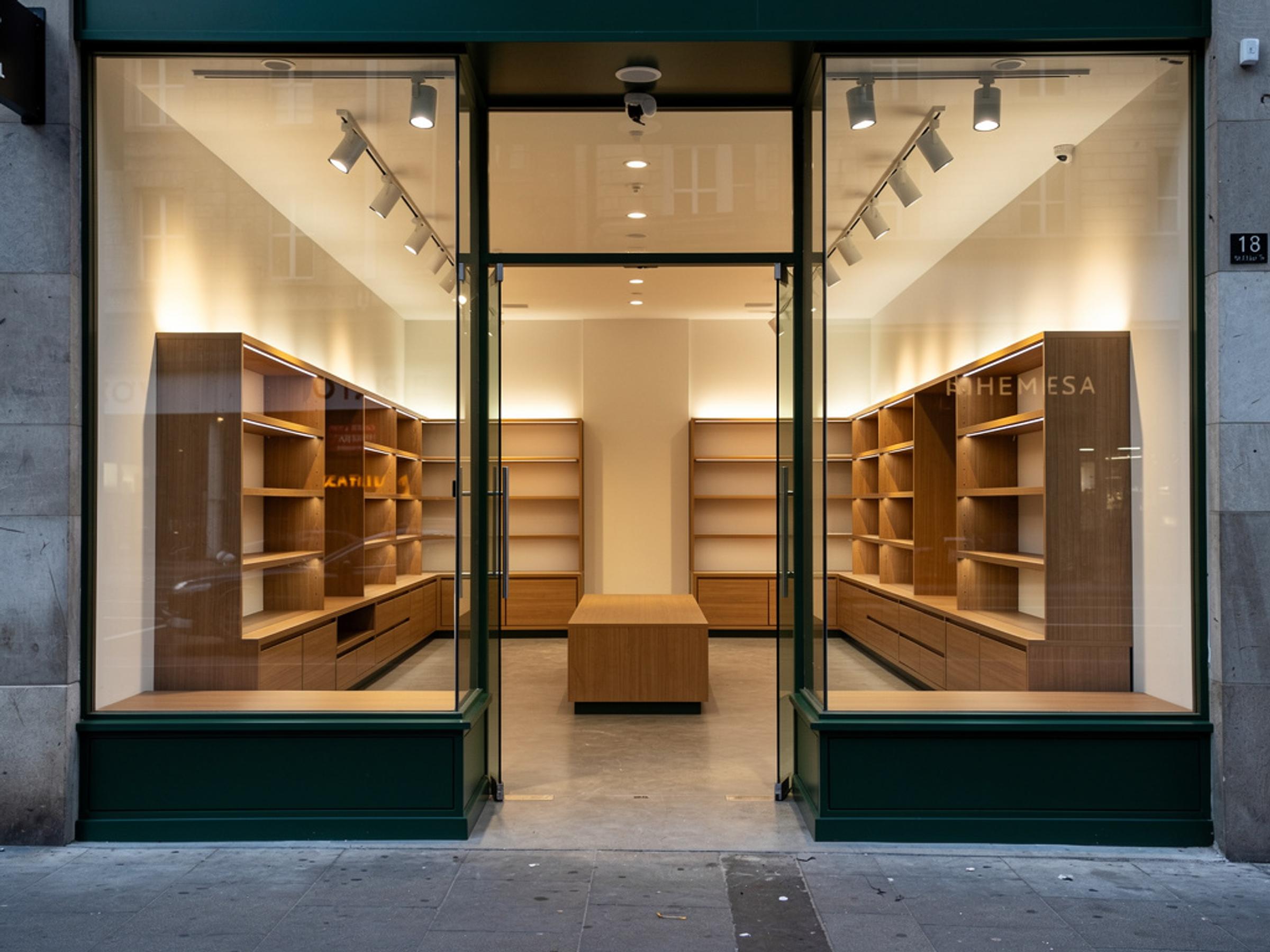 A completed retail store fitout with a glazed shopfront, illustrative of the building type