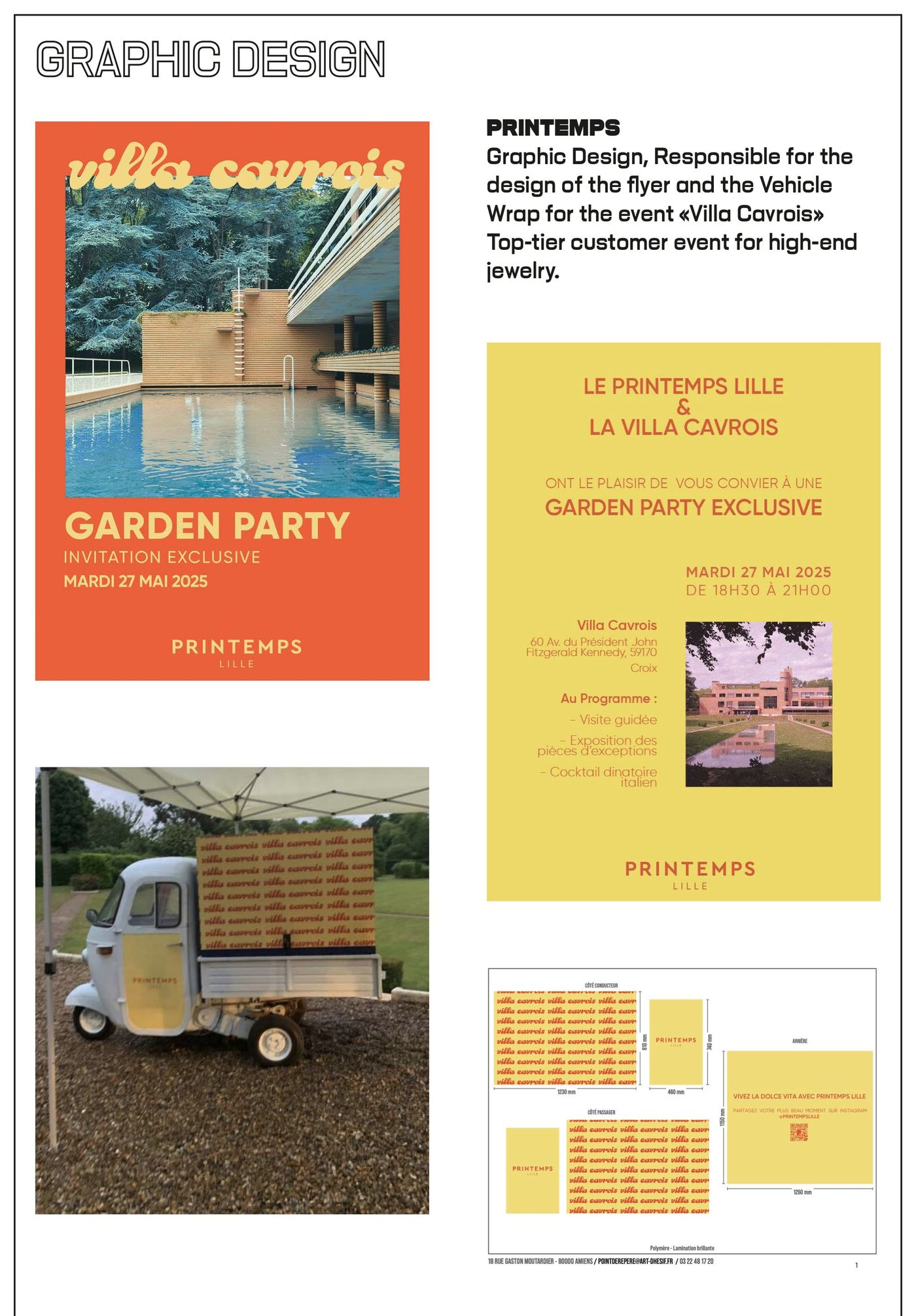 Flyer et habillage du véhicule pour la garden party de la Villa Cavrois