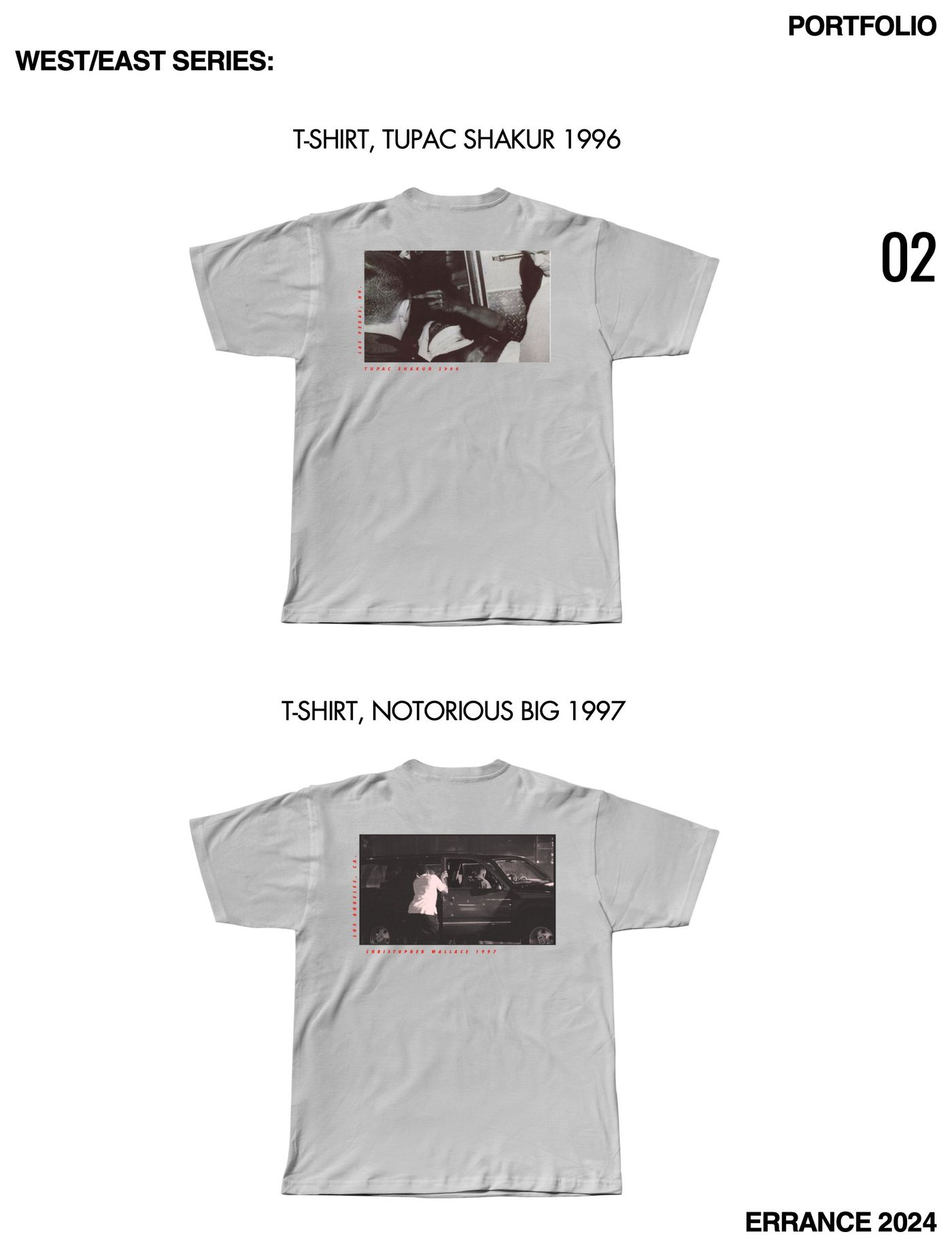 Série West/East : t-shirts Tupac Shakur 1996 et Notorious BIG 1997