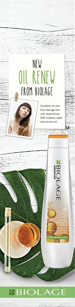 Biolage Oil Renew mazumtirdzniecības plaukta piekares dizains