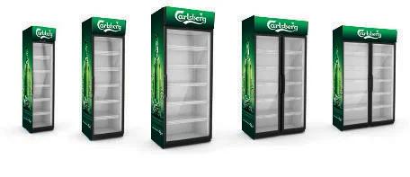 Carlsberg zīmola ledusskapju rinda dažādos izmēros