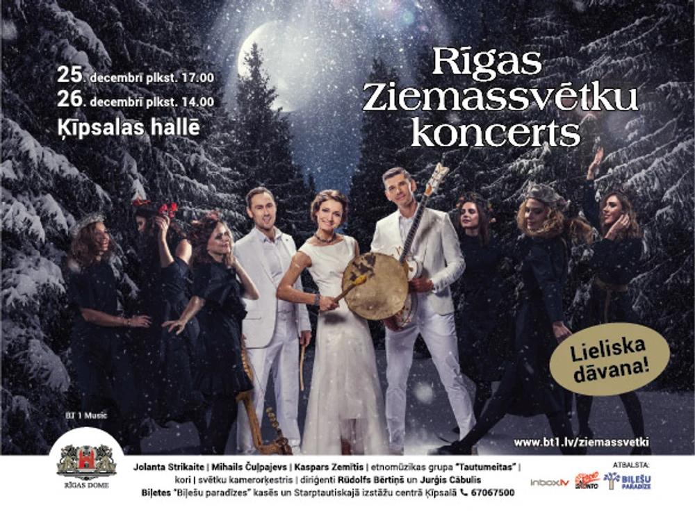 Concert poster for the Riga Christmas concert featuring folk group Tautumeitas