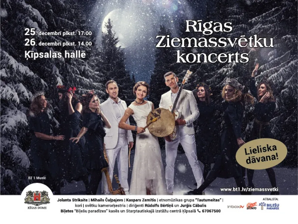 Concert poster for the Riga Christmas concert featuring folk group Tautumeitas