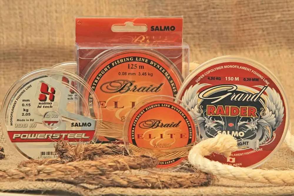 Spools of Salmo fishing line and braid product photography