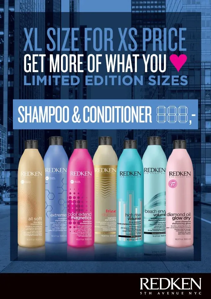 Redken 500ml šampūna un kondicioniera reklāmas ieliktnis, zilā versija