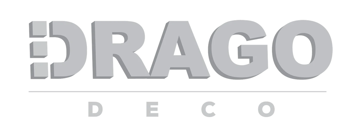 Drago Deco logo in a 3D grey wordmark style