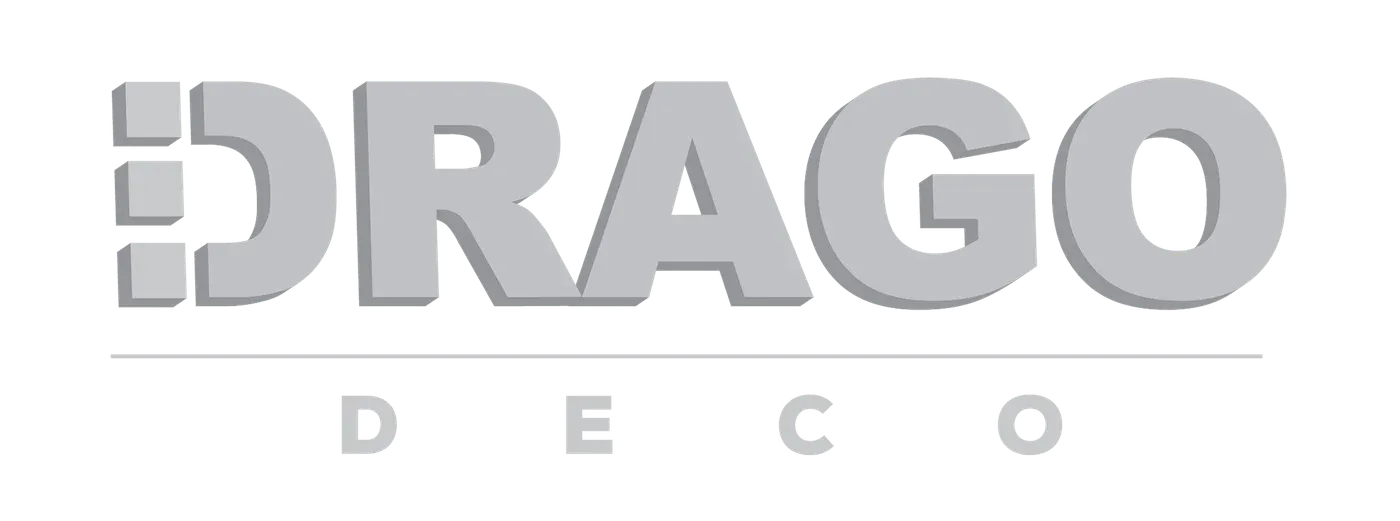 Drago Deco logo in a 3D grey wordmark style