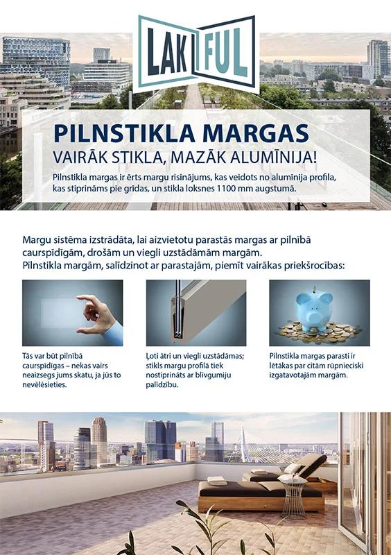 Lakful full-glass balcony railing catalog cover overlooking a city skyline