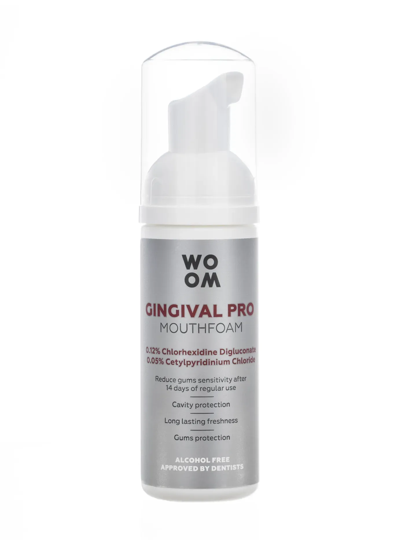 Original studio photo of two Woom Gingival Pro mouthfoam bottles on a plain background