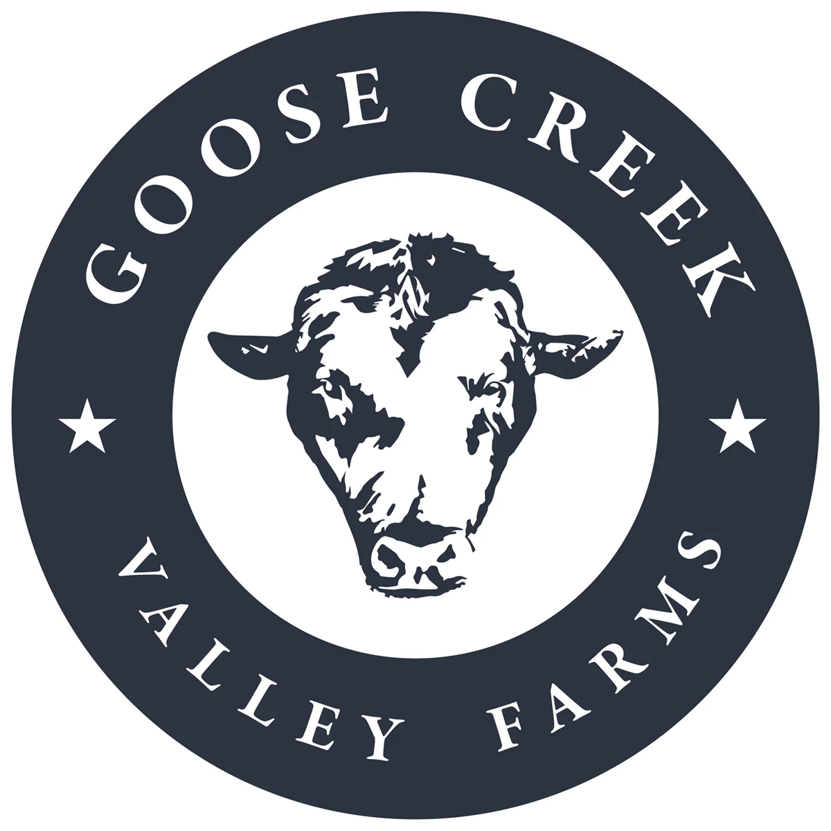 Goose Creek Valley Farms circular badge logo with a cow illustration