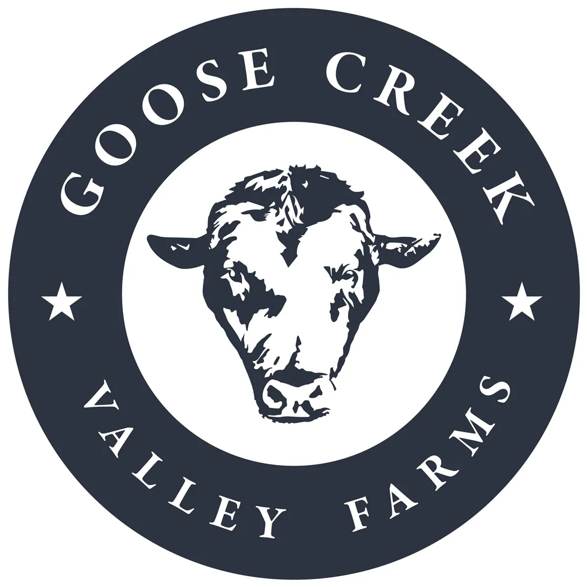 Goose Creek Valley Farms circular badge logo with a cow illustration