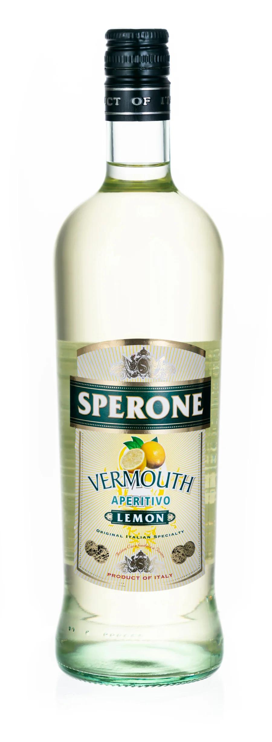 Sperone lemon vermouth aperitivo bottle product photo on a white background