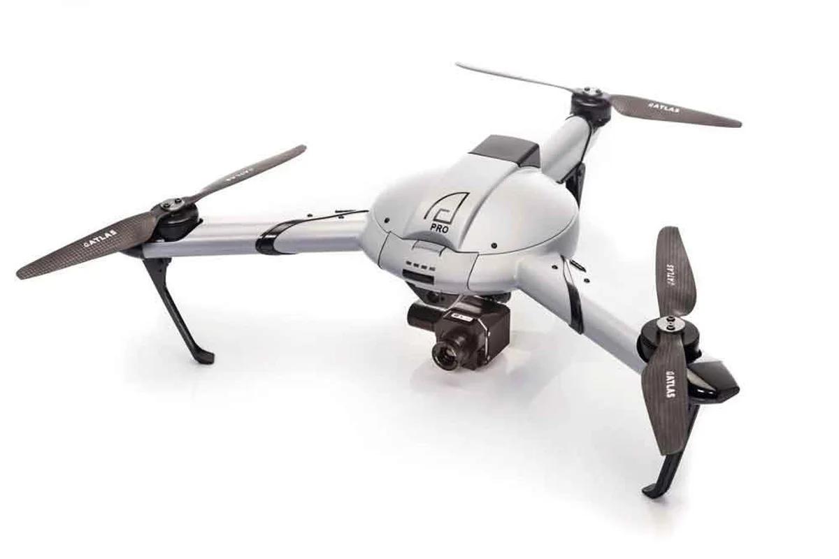 Atlas Pro folding drone with camera gimbal photographed on a white background