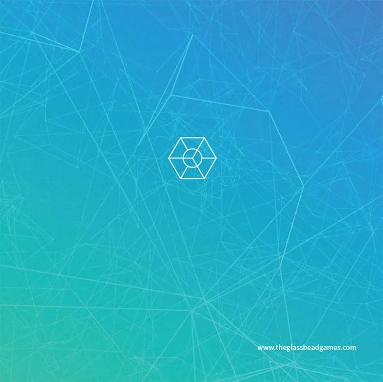 The Glass Bead Games abstract geometric catalog cover in blue and teal