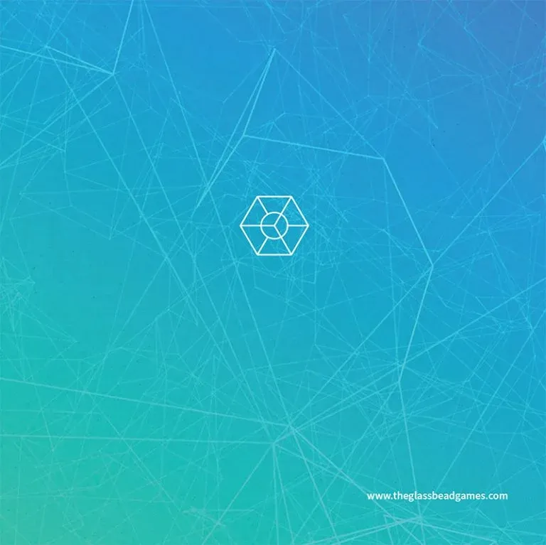 The Glass Bead Games abstract geometric catalog cover in blue and teal