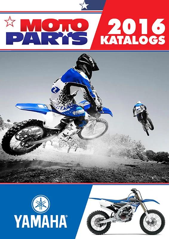 Moto Parts 2016 catalog cover for Yamaha with two motocross riders kicking up dust