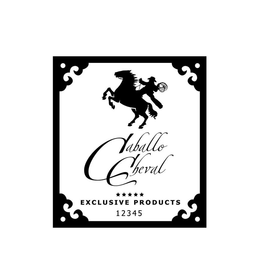 Caballo Cheval exclusive products logo with an ornate horse and rider illustration