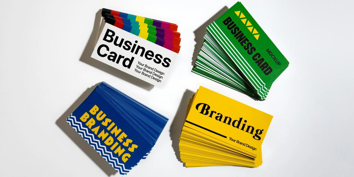 A stack of generic business cards on a desk