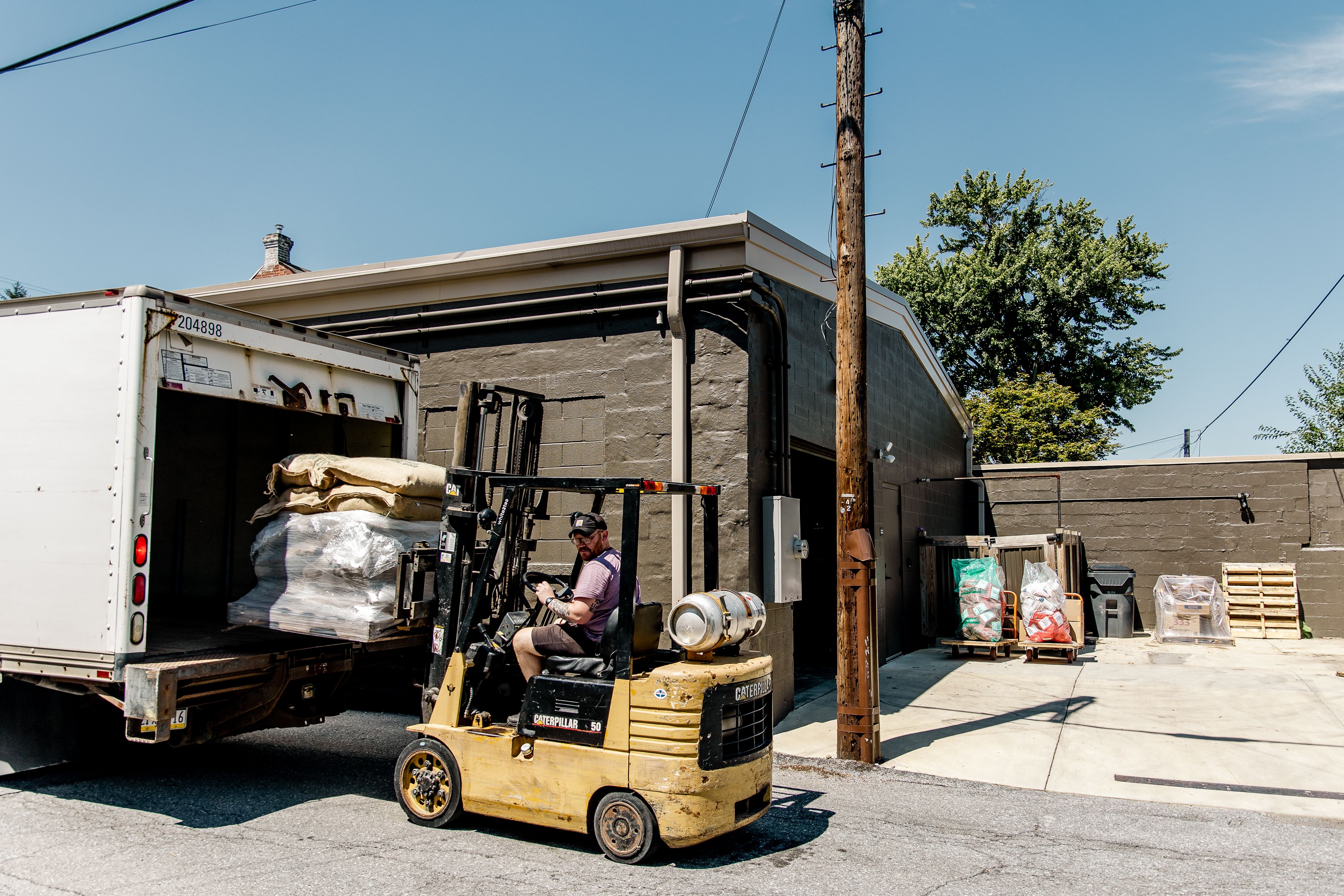 Unloading coffees at our Roastery in Lancaster