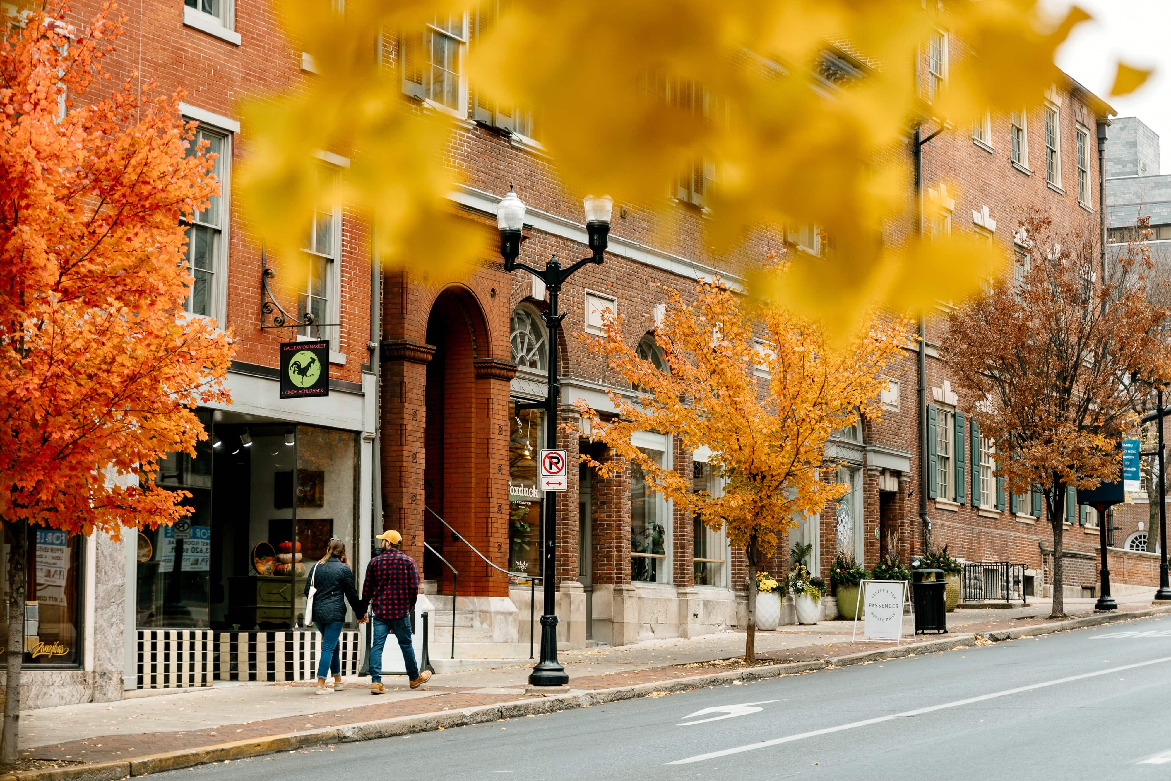 A fall day outside with the King St. Showroom in the background