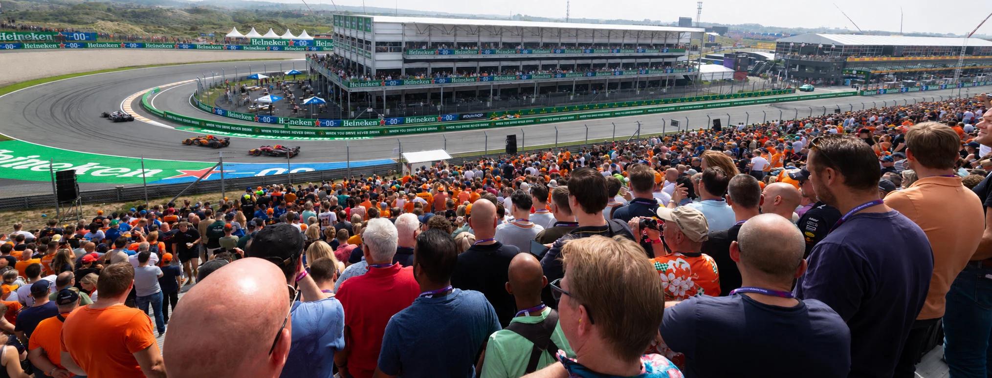 View from the Tarzan grandstand at Zandvoort, overlooking the Tarzanbocht hairpin at Turn 1