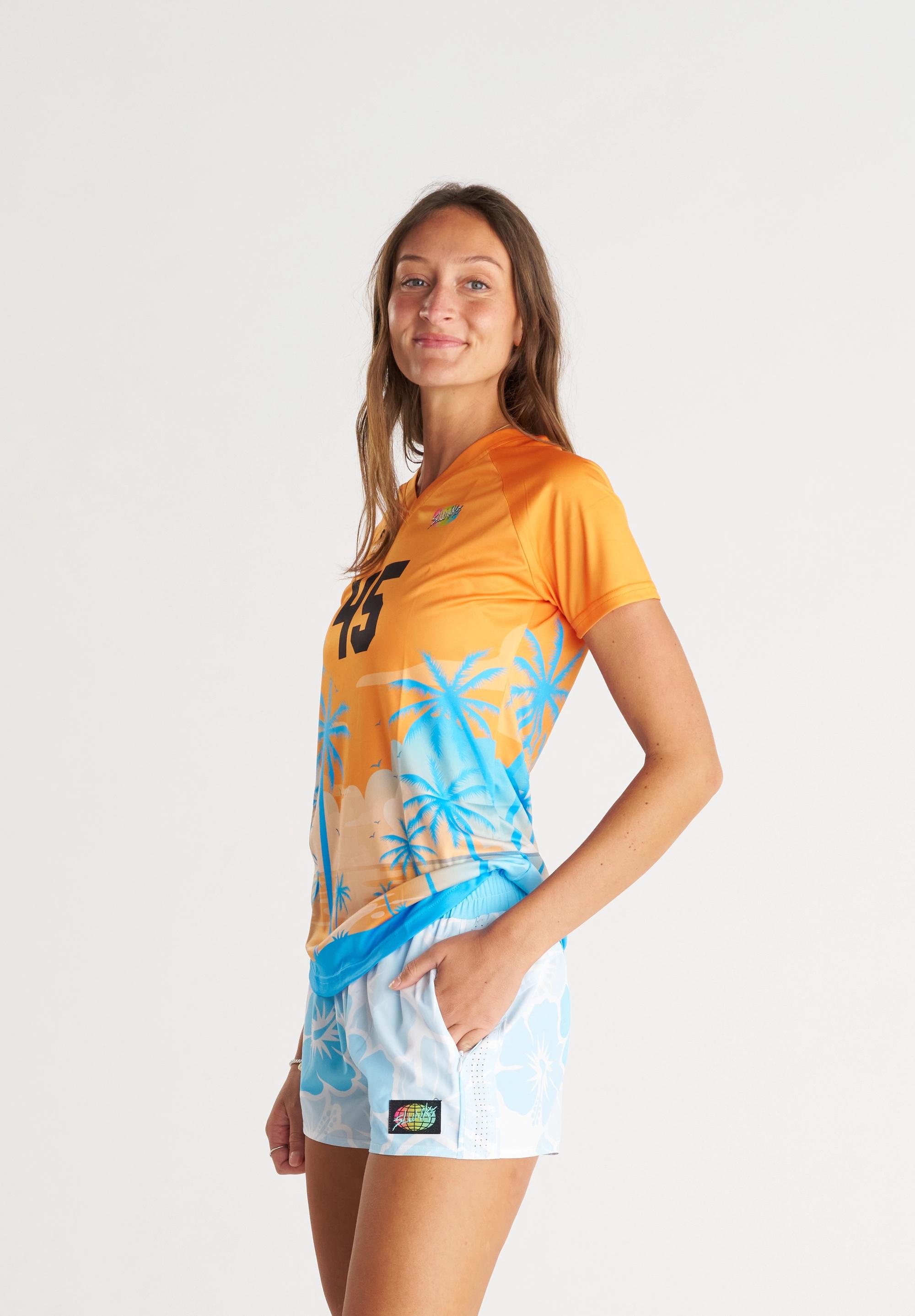 woman wearing yellow v neck short sleeve jersey