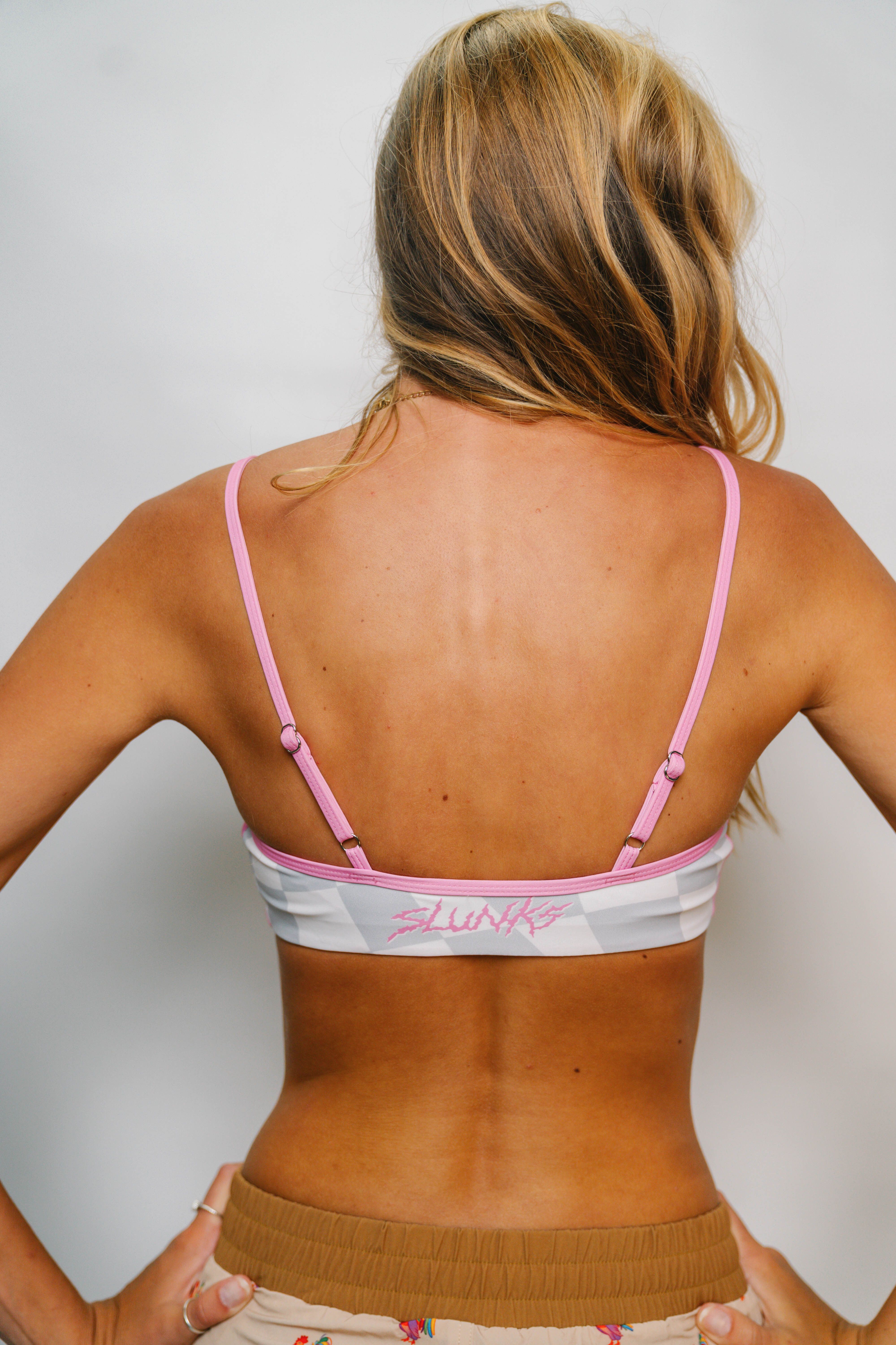 low impact sports bra on body, backside