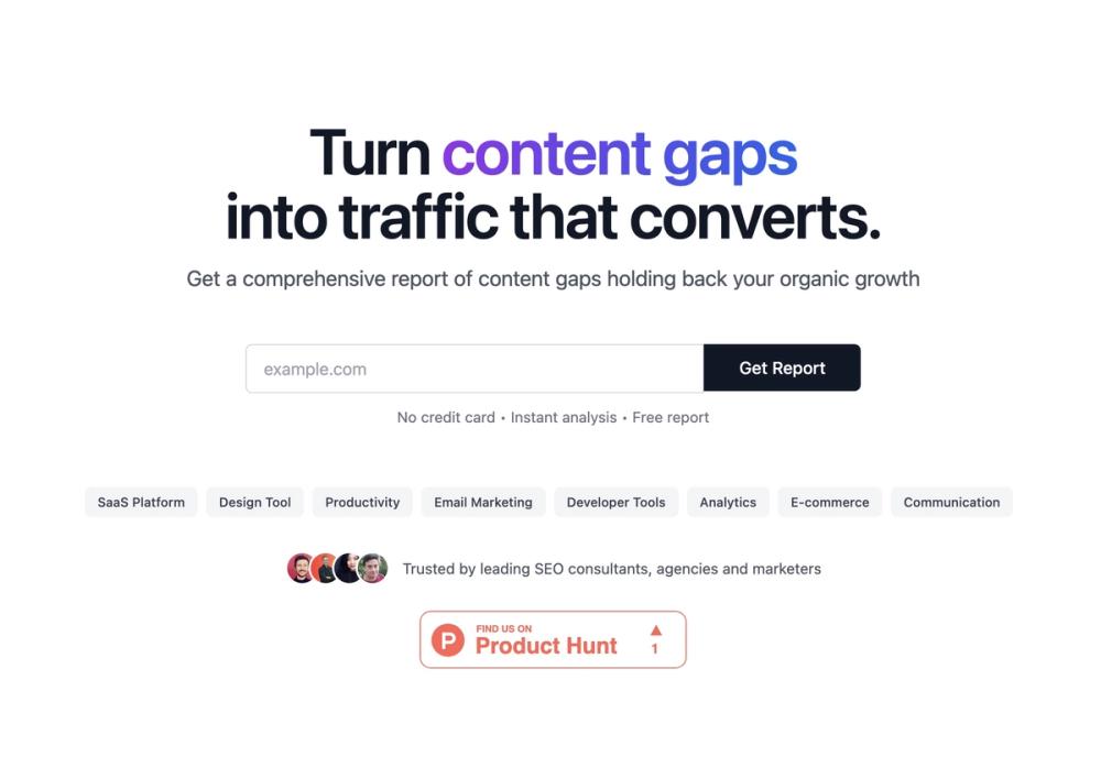 Screenshot of Content Gap Report