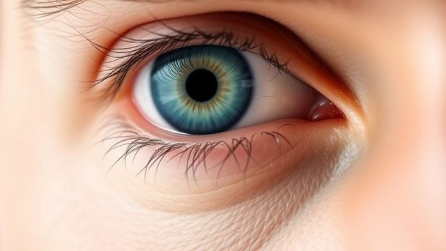 Gros plan sur l'œil d'un homme avec un léger renflement sous la paupière inférieure